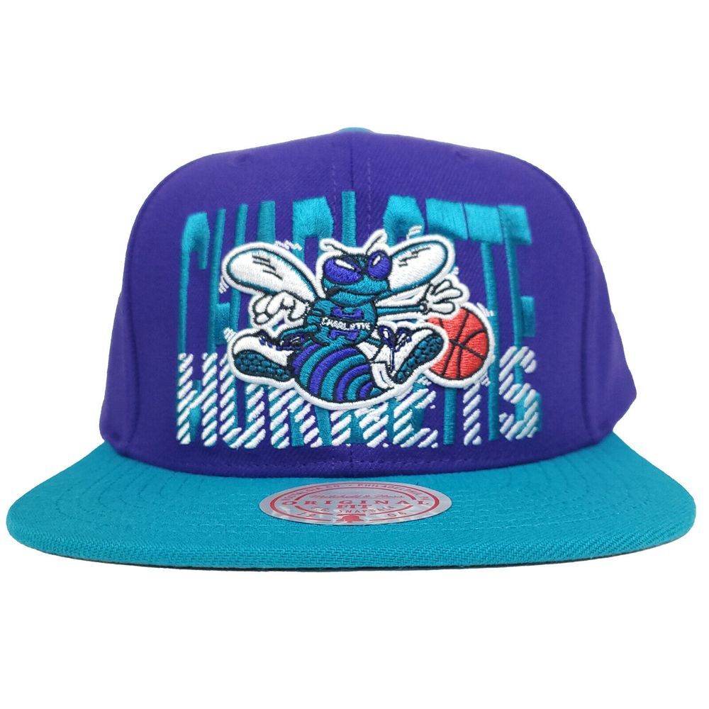 Charlotte Hornets Mitchell & Ness NBA Snapback Hat Cap Word Logo Purple Teal NWT